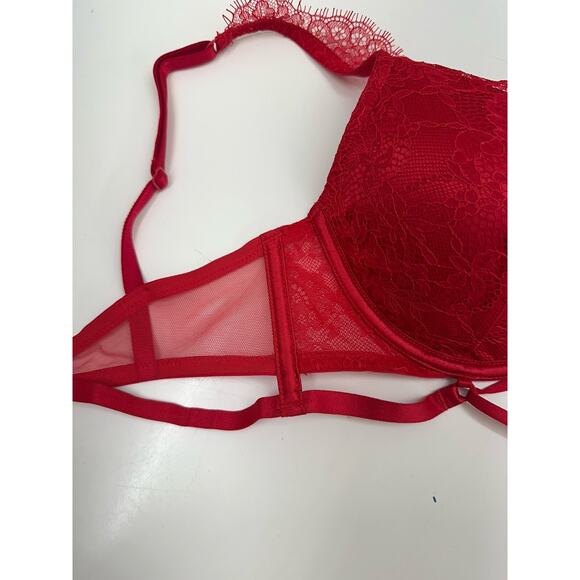 Victorias Secret Womens Bra 32D Very Sexy Lightly Lined Plunge Red Lacy Strappy - Picture 4 of 15